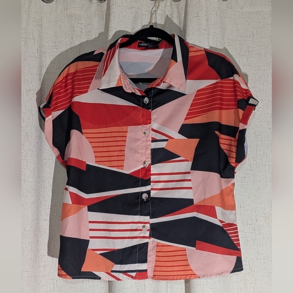 SHEIN Multicolor Abstract Button-Down Shirt